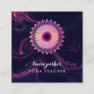 Aquarell-Lotusblumen-Mandala-Meditation-Yoga Quadratische Visitenkarte