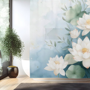Aquarell-Lotusblüten-Traumlandschaft im japanische Duschvorhang