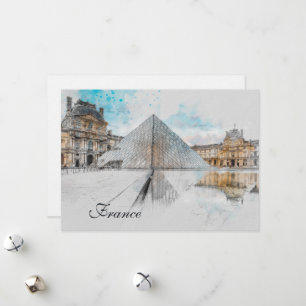Aquarell Louvre Weihnachtskarte – Elegant Feiertagskarte