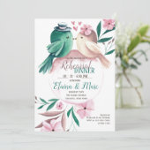 Aquarell Lovebirds Einladung (Stehend Vorderseite)