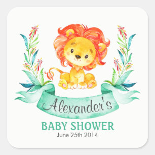 Aquarell-Löwe-Babyparty-Aufkleber Quadratischer Aufkleber