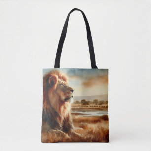 Aquarell-Löwe in der Savanne   Tasche
