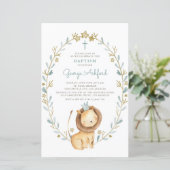 Aquarell Löwe Prince Baby Boy Taufe Einladung (Stehend Vorderseite)