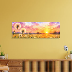Aquarell-Löwenzahn bei Sonnenuntergang-Wiesenlands Leinwanddruck