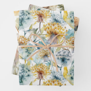 AQUARELL-LÖWENZAHN HERBSTBLUMEN GESCHENK GESCHENKPAPIER SET