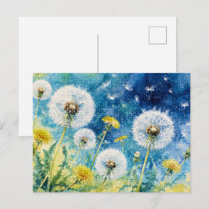 Aquarell-Löwenzahn-Träume Geometrisch Floral Postkarte