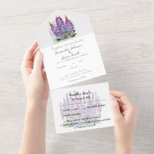Aquarell-Lupine und Berg All In One Einladung