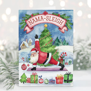 Aquarell lustige Yoga-Weihnachtskarte Feiertagskarte