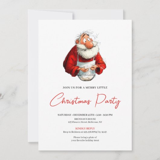 Aquarell Lustiger Weihnachtsmann Kalligrafie Weihn Einladung (Vorderseite)