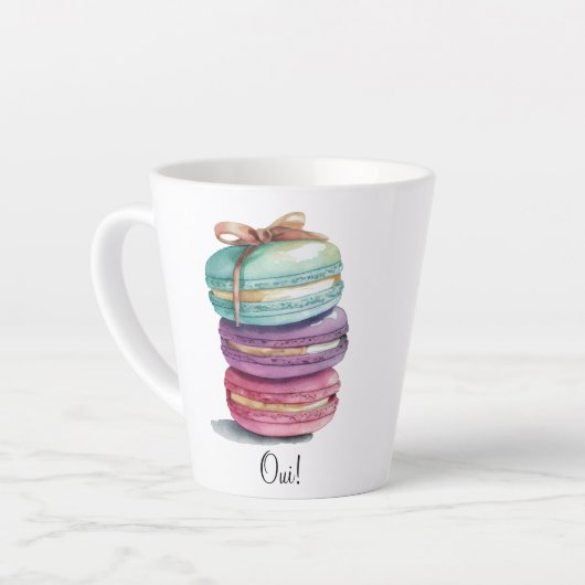 Aquarell Macaron Oui! Latte Tasse (Linke Ecke)