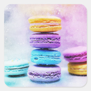 Aquarell Macaroon Lebensmittel Abstrakt Quadratischer Aufkleber