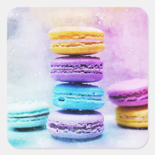 Aquarell Macaroon Lebensmittel Abstrakt Quadratischer Aufkleber (Vorderseite)