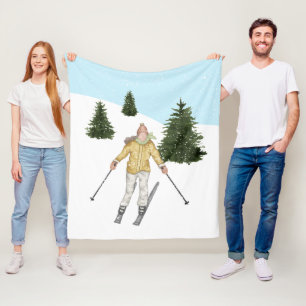 Aquarell-Mädchen beim Skifahren in einer schneebed Fleecedecke
