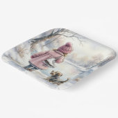 Aquarell-Mädchen mit Schlittschuhen und Hund Pappteller (Gewinkelt)