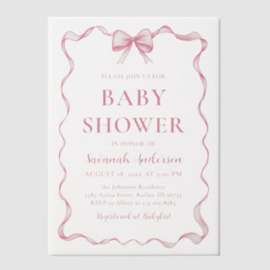 Aquarell-Mädchen-Schleife-Rosafarbenes Band Baby S Pergament Einladungen