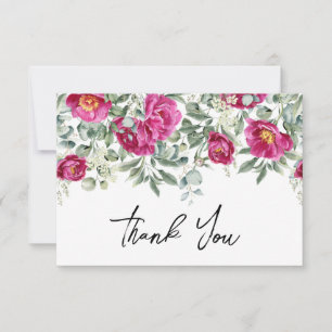 Aquarell Magenta Pfingstrosen Grün Hochzeit Dankeskarte