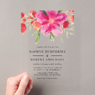 Aquarell Magenta Rosa Blumen Botanische Hochzeit Acryleinladungen