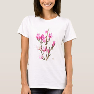 Aquarell-Magnolie-Blumen-Mutter-Elegant-Rosa T-Shirt