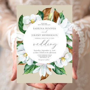 Aquarell-Magnolie-Blumenkreis Beige Hochzeit Einladung