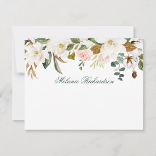 Aquarell-Magnolie-Rose-Floral-personalisiert Grün Mitteilungskarte