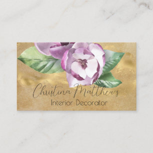 Aquarell-Magnolie und Gold auf rustikaler Pergamen Visitenkarte