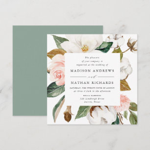 Aquarell-Magnolien   Florale Hochzeit Einladung