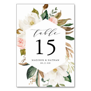 Aquarell-Magnolien   Florale Hochzeit Tischnummer