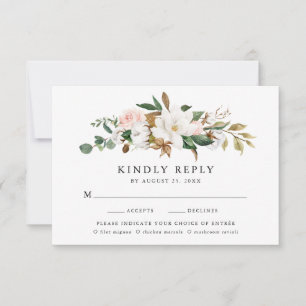 Aquarell-Magnolien-Hochzeits-RSVP-Karte Essensausw RSVP Karte