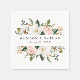 Aquarell-Magnolien Personalisierte Hochzeit Serviette