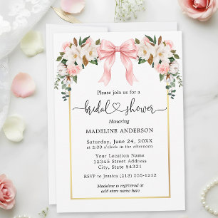 Aquarell-Magnolien-Rosen-Rosa-Schleife-Junggeselli Einladung