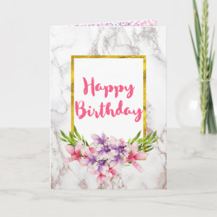 Aquarell-Magnolien, weiße Marmor-Design-Geburtstag Karte