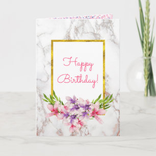 Aquarell-Magnolien, Weißes Marmordesign Geburtstag Karte