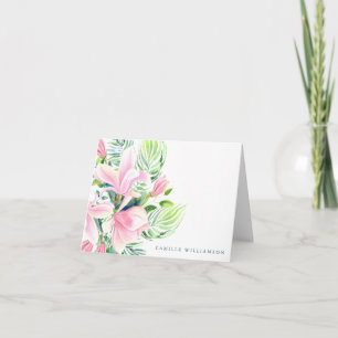 Aquarell-Magnolienblüte in Rosa personalisiert Dankeskarte