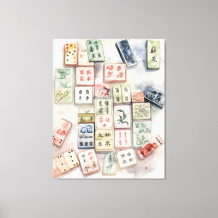 Aquarell-Mahjong-Kunst druck Leinwanddruck