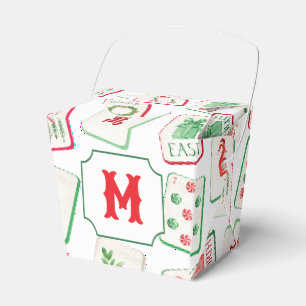Aquarell Mahjong Rot & Grün Weihnachten Monogramm Geschenkschachtel