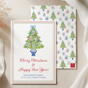 Aquarell Mahjong Weihnachtsbaum Feiertagskarte