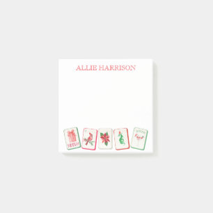 Aquarell-Mahjong-Weihnachtsziegel in Rot und Grün Post-it Klebezettel