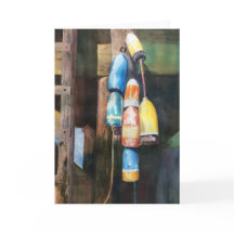 Aquarell Maine-Hummer-Tonne Küstenblau Gelb