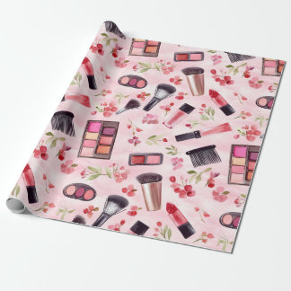 Aquarell-Make-up-Schönheitmuster mit rosa Blumen Geschenkpapier