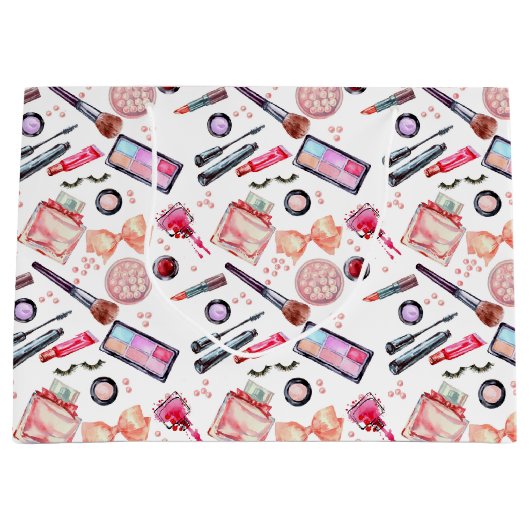 Aquarell-Make-upmuster Große Geschenktüte (Vorderseite)