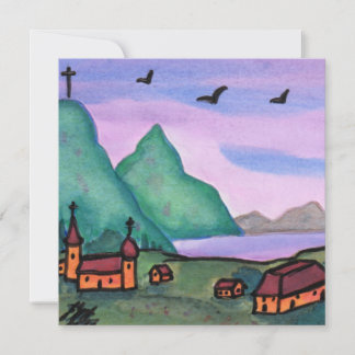 Aquarell Malerei Fantasy Burg Burgen von Bellinzon Einladung