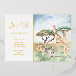 Aquarell-Mama + Baby Afrikanische-Tiere-Party Gold Folieneinladung
