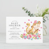 Aquarell Mama Baby Monkey Baby Girl Dusche Einladung (Stehend Vorderseite)