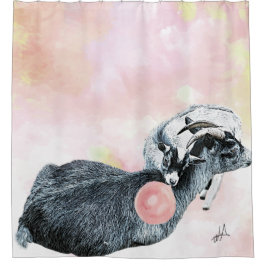 Aquarell-Mama und Baby-Pygmäen-Ziegen Bubblegum Duschvorhang