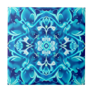 Aquarell-Mandala-Blume in verschiedenen Blautönen  Fliese