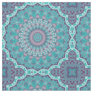Aquarell-Mandala in Türkis und Lila Stoff