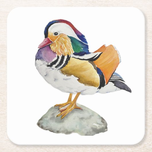 Aquarell Mandarinente Rechteckiger Pappuntersetzer (Vorderseite)