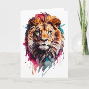 Aquarell-Männlicher-Löwe-Splatter-Art-Porträt leer Karte