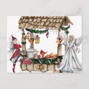 Aquarell-Märchen-Weihnachtsengel und Elf Feiertagspostkarte