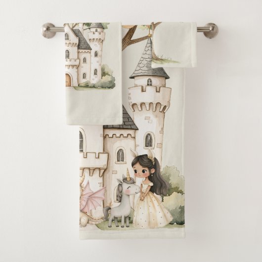 Aquarell-Märchenprinzessin Whimsical Badhandtuch Set (Insitu)